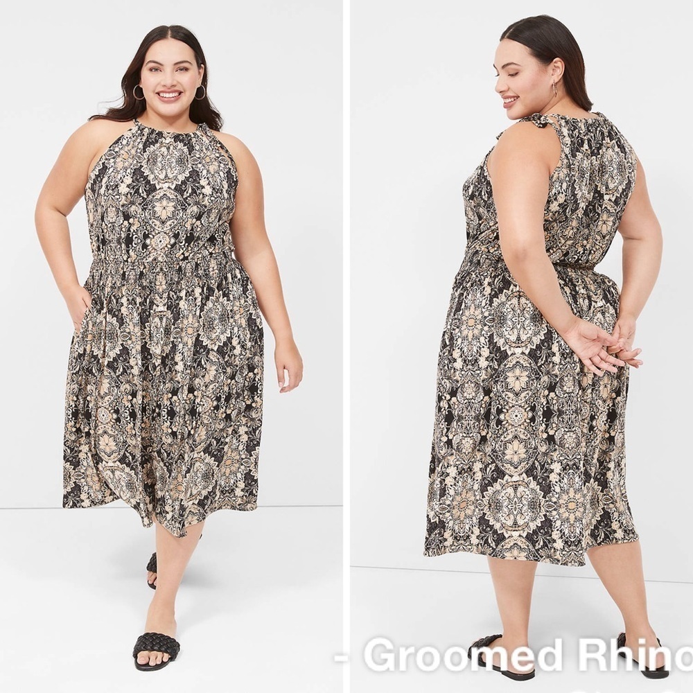 Lane Bryant Brown/Black Halter Neck Smocked Waist Jersey Knit Dress Size 18/20